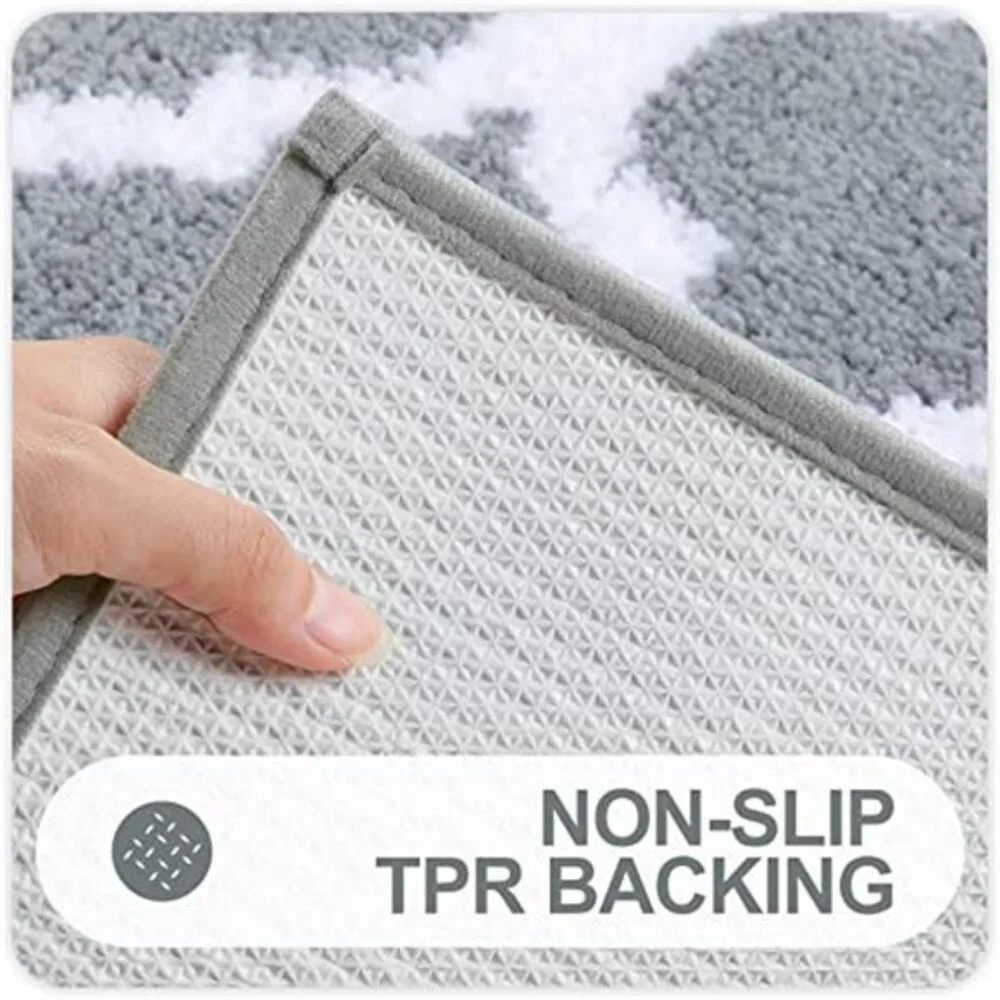 Grey Bath Rug Soft Absorbent Non Slip Shaggy Bathroom Mat Machine Washable Floor